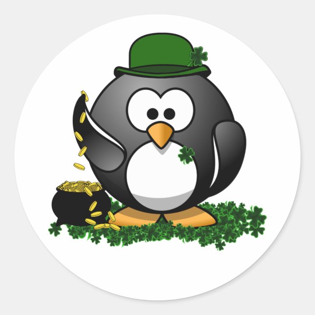 St. Patrick's Day Lucky Penguin with Pot Of Gold Runder Aufkleber (Vorderseite)