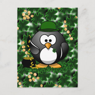 St. Patrick's Day Lucky Pinguin mit Pot Of Gold Postkarte