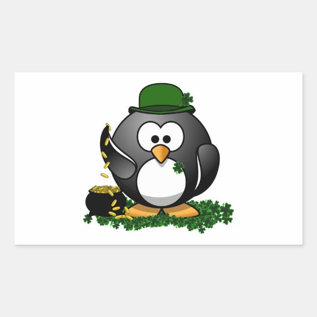 St. Patrick's Day Lucky Pinguin mit Pot Of Gold Rechteckiger Aufkleber (Vorderseite)