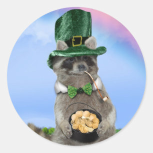 St Patrick's Day - Lucky Raccoon Runder Aufkleber