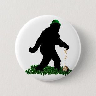 St Patrick's Day Lucky Sasquatch Button