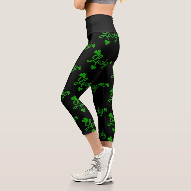 St, Patricks Day Lucky Shamrock Green Clover Leaf Capri Leggings (Links)