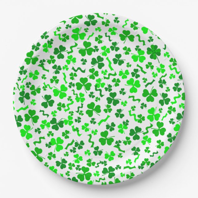 St Patrick's Day Lucky Shamrocks Confetti Pattern Pappteller (Vorderseite)