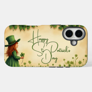 St. Patricks Day Mädchen mit Shamrocks iPhone 16 Hülle