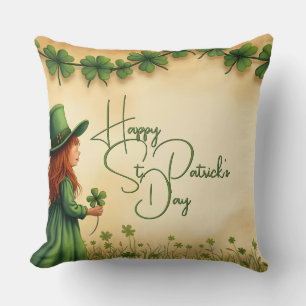 St. Patricks Day Mädchen mit Shamrocks Kissen