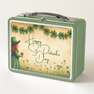 St. Patricks Day Mädchen mit Shamrocks Metall Brotdose
