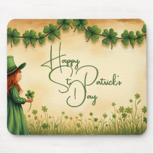 St. Patricks Day Mädchen mit Shamrocks Mousepad