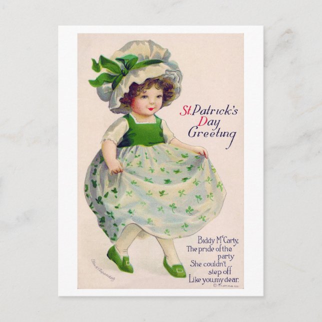 St. Patrick's Day Mädchen, Vintage Postkarte (Vorderseite)