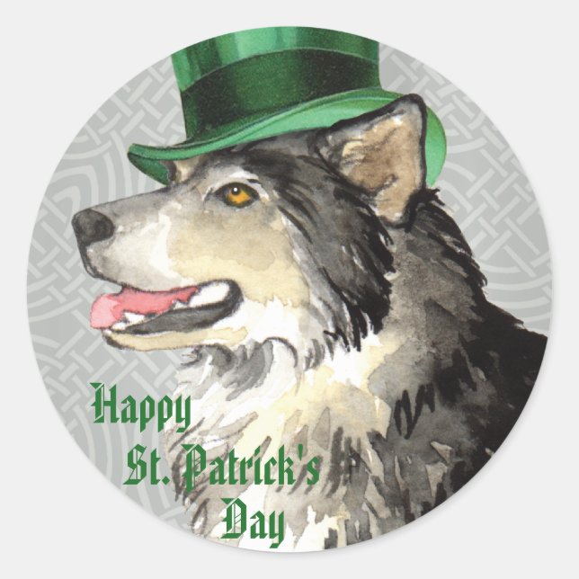 St. Patrick's Day Malemute Runder Aufkleber (Vorderseite)