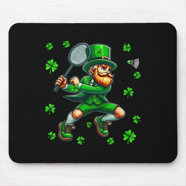St. Patricks Day Man spielt Badminton Player Team Mousepad (Vorne)