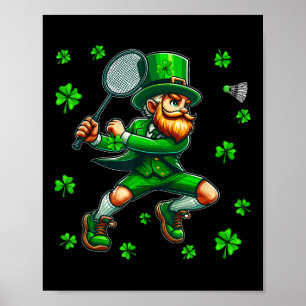St. Patricks Day Man spielt Badminton Player Team Poster