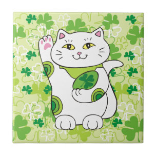 St. Patrick's Day Maneki Neko (Lucky Cat) Fliese
