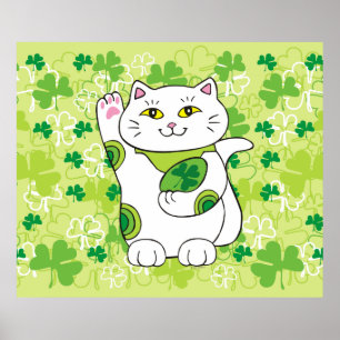 St. Patrick's Day Maneki Neko (Lucky Cat) Poster