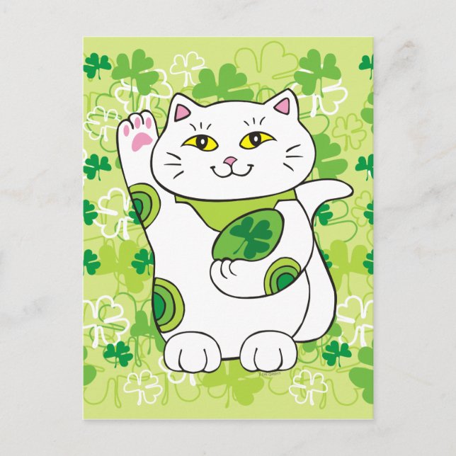 St. Patrick's Day Maneki Neko (Lucky Cat) Postkarte (Vorderseite)