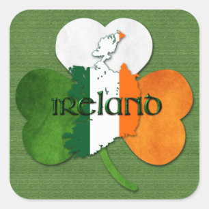 St. Patrick's Day Map Ireland/Clover Quadratischer Aufkleber