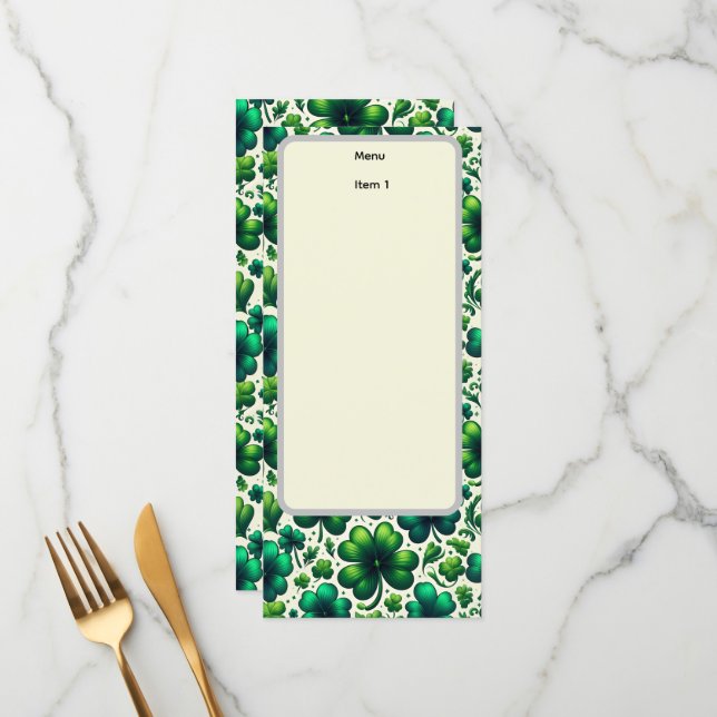 St. Patricks Day-Menü Menükarte (Vorderseite/Rückseite Beispiel)