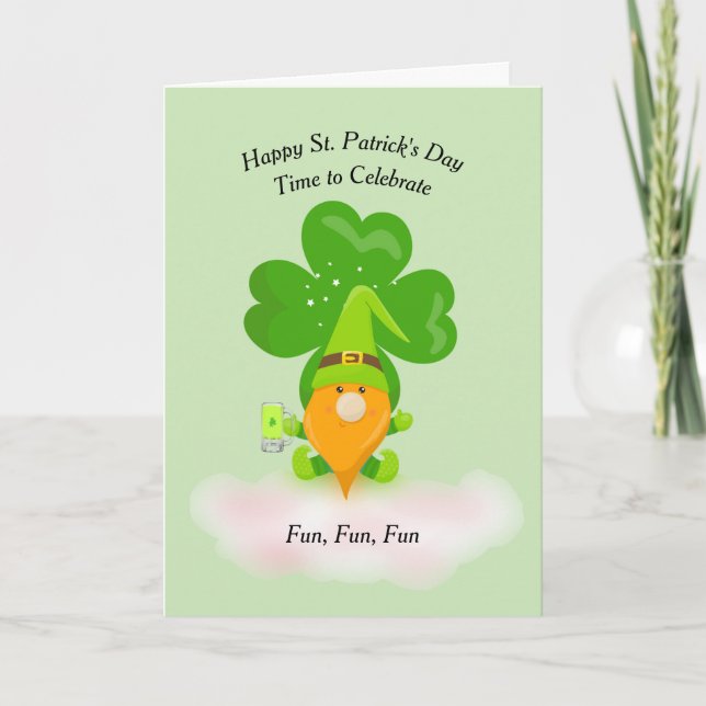 St. Patrick's Day mit Kleeblatt & Gnome Karte (Vorderseite)