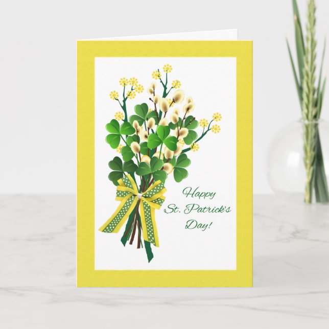 St. Patrick's Day mit Kleeblatt und Spring Bouquet Karte (Vorderseite)