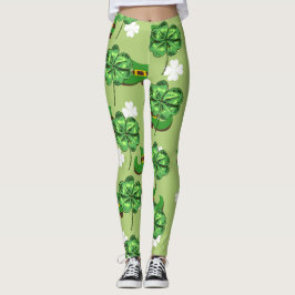 St. Patrick's Day mit Kleeblättern auf Grün Leggings