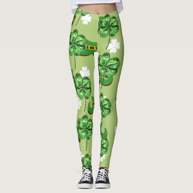 St. Patrick's Day mit Kleeblättern auf Grün Leggings (Vorderseite)