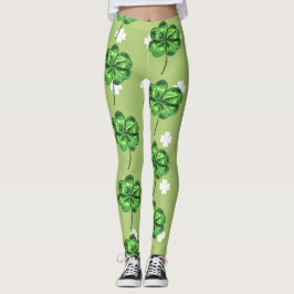 St. Patrick's Day mit Kleeblättern auf Grün Leggings