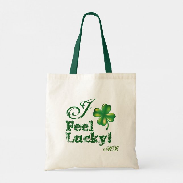 St. Patrick's Day Monogram, Feel Lucky, Kleeblatt Tragetasche (Rückseite)