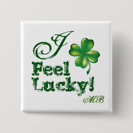 St. Patrick's Day Monogram I Feel Lucky, Shamrock Button