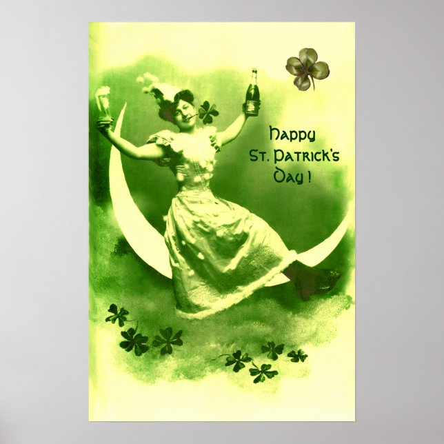 ST. PATRICK'S DAY MOON LADY MIT KLEEBLÄTTERN POSTER (Vorne)