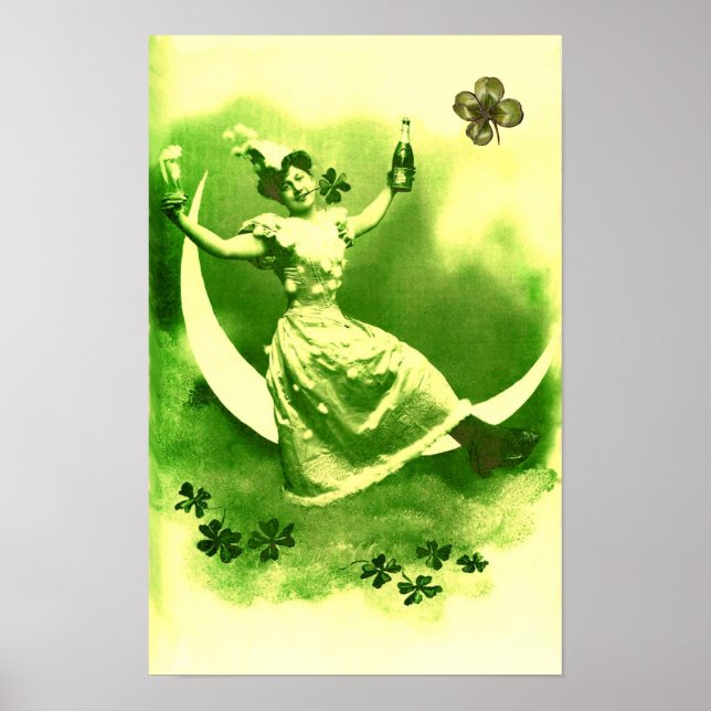 ST. PATRICK'S DAY MOON LADY MIT KLEEBLÄTTERN POSTER (Vorne)