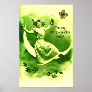 ST. PATRICK'S DAY MOON LADY MIT KLEEBLÄTTERN POSTER
