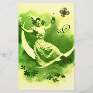 ST PATRICK'S DAY MOON LADY MIT KLEEBLATTS MONOGRAM BRIEFPAPIER