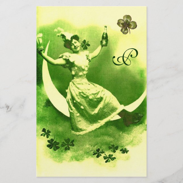 ST PATRICK'S DAY MOON LADY MIT KLEEBLATTS MONOGRAM BRIEFPAPIER (Vorderseite)
