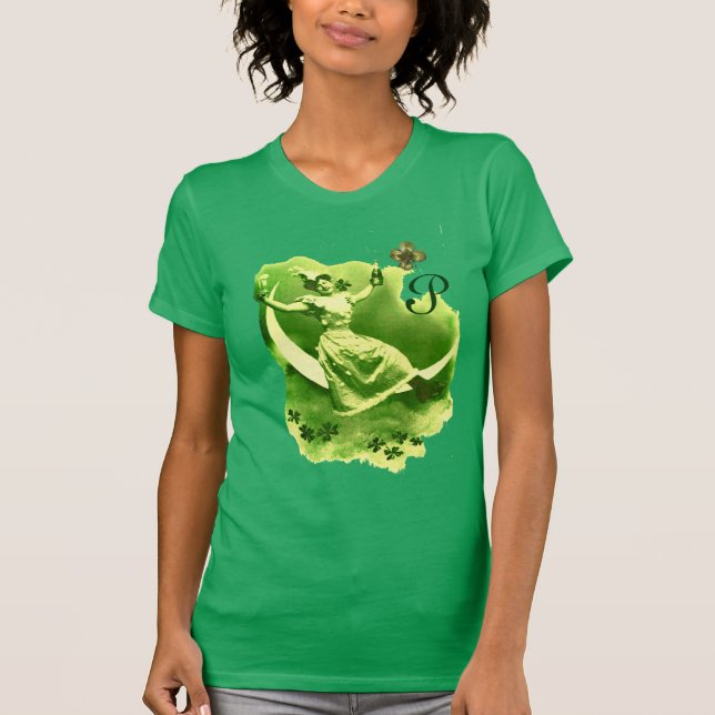 ST PATRICK'S DAY MOON LADY MIT KLEEBLATTS MONOGRAM T-Shirt (Vorderseite)