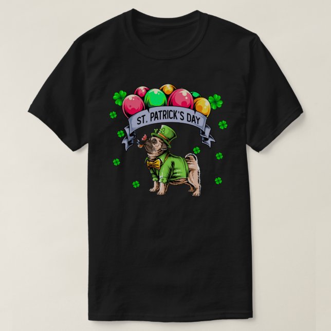 St Patricks Day Mops Dog Leprechaun T-Shirt (Design vorne)