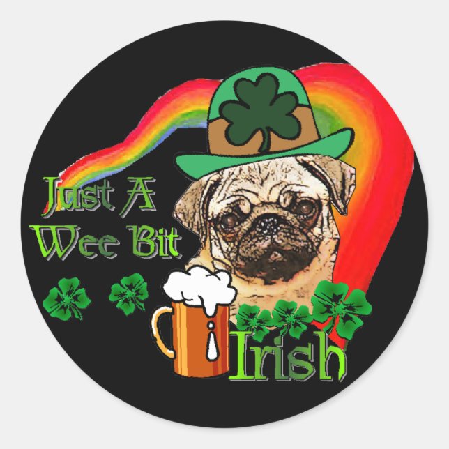 St. Patrick's Day Mops Runder Aufkleber (Vorderseite)