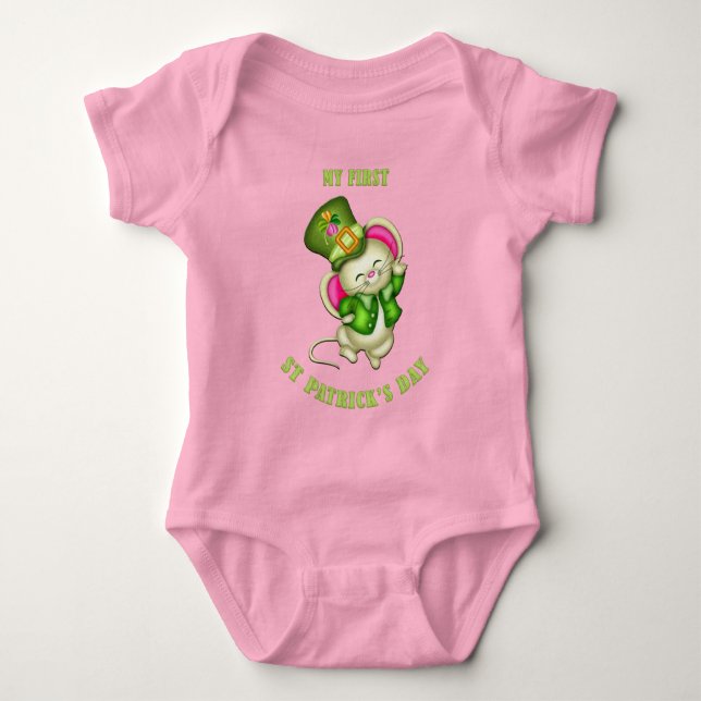 St. Patrick's Day Mouse Baby Pink Bodysuit Strampler (Vorderseite)