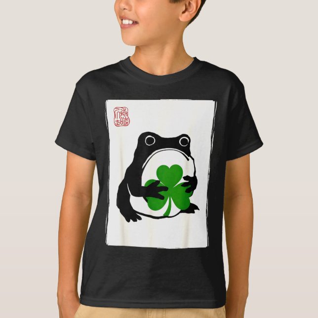 St. patricks day mürrischer Frosch Kleeblatt japan T-Shirt (Vorderseite)