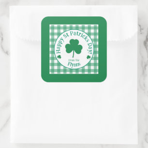 St Patricks Day NAME Irischer Kleeblatt-Grün Karo Quadratischer Aufkleber