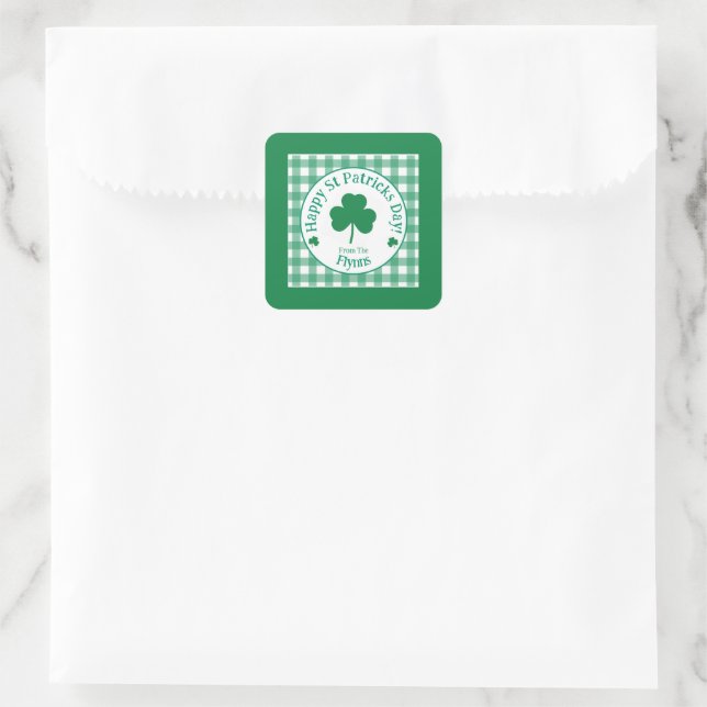 St Patricks Day NAME Irisches Kleeblatt Grün Häkch Quadratischer Aufkleber (Tasche)