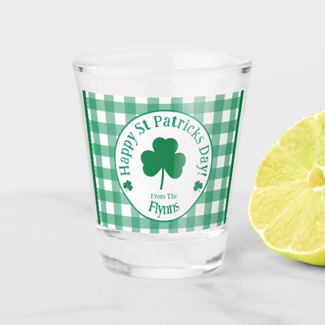 St Patricks Day NAME Irisches Kleeblatt Grün Häkch Schnapsglas (Vorderseite)