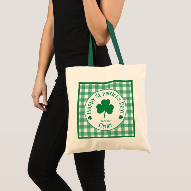 St Patricks Day NAME Irish Clover Green Check Tragetasche (Vorderseite (Produkt))