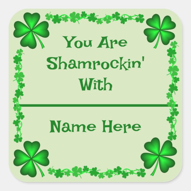 St Patrick's Day Name Quadratischer Aufkleber (Vorderseite)