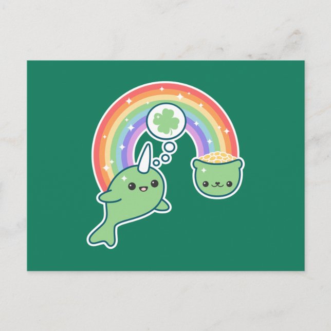 St Patrick's Day Narwhal Postkarte (Vorderseite)