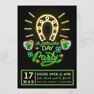 St. Patrick's Day Neon Party Flyer Einladung