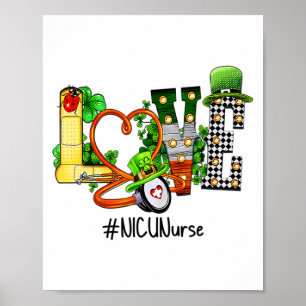 St Patricks Day Nicu Krankenschwester Shamrock Iri Poster