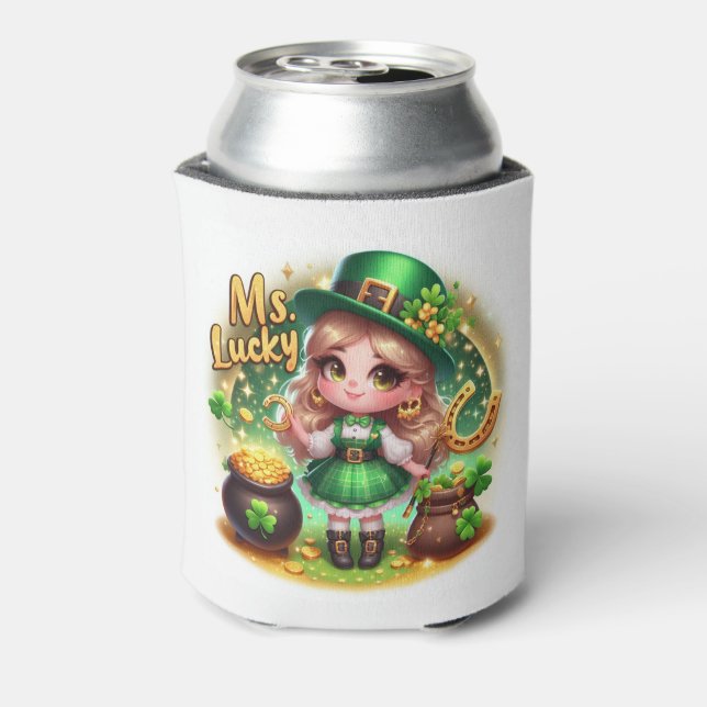 St. Patrick's Day Niedlich Animated Girl Leprechau Dosenkühler (Kanne Rückseite)