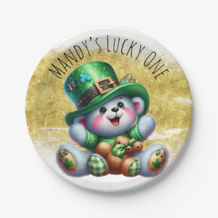 St. Patrick's Day Niedlich Bear Green Gold Lucky Pappteller