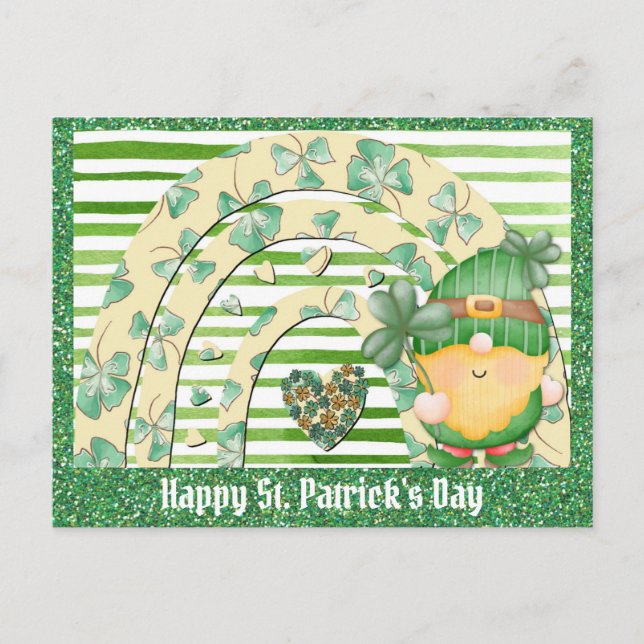 St Patricks Day Niedlich Gnome Green Kleeblatt Postkarte (Vorderseite)