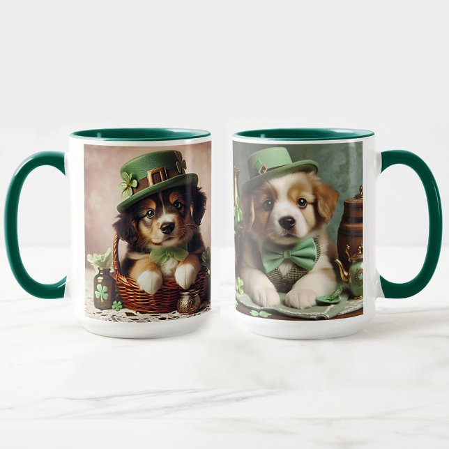 St Patrick's Day Niedlich Irish Brown & White Pupp Tasse (St Patrick's Day Cute Irish Brown & White Puppies Mug)