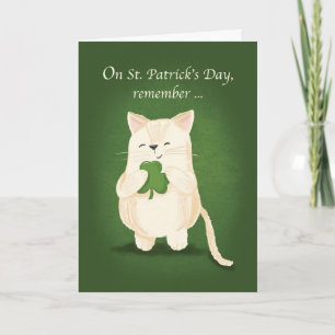 St. Patricks Day Niedlich Kitten Holding Kleeblatt Karte